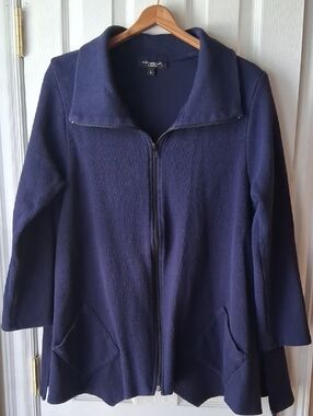 F.H. Clothing Co. Sassy Ponte Cowl Purple Zip-Front  A Line Jacket